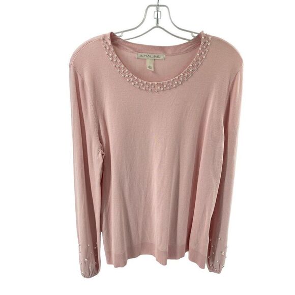 EMALINE pearl beaded pink blush lightweight sweater large EUC - Picture 5 of 10